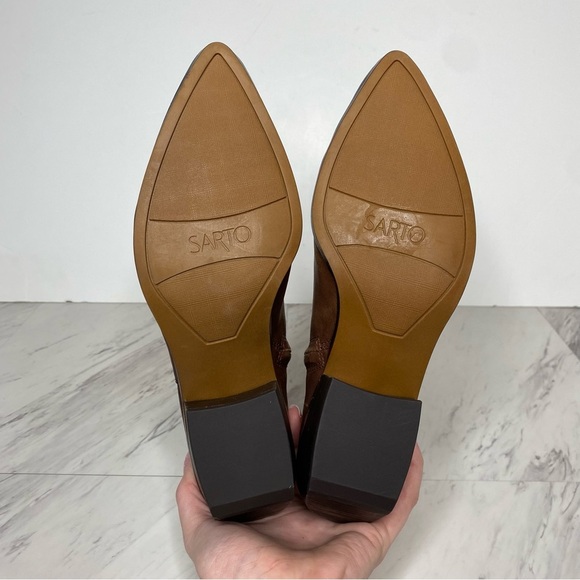 Franco Sarto Spur Brown Leather Bootie 7 1/2 M - Picture 14 of 15